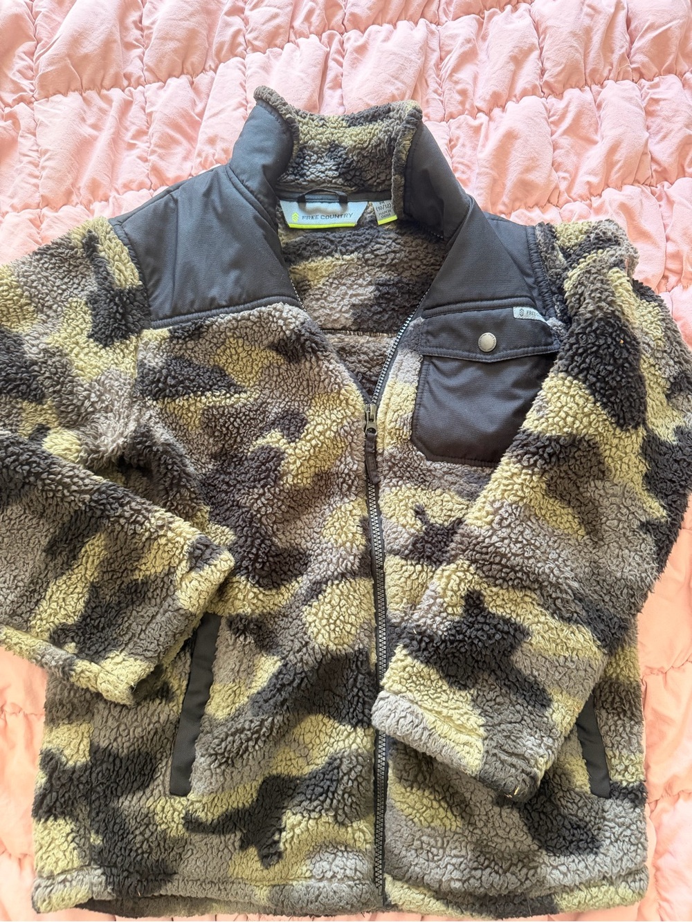 Free Country Kids' Camo Sherpa Puffer Jacket - Green, Gray, Brown